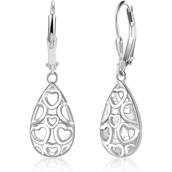925 Sterling C-Silver Dainty Teardrop Dangle Leverback Trendy Earrings for Women - Picture 1 of 7